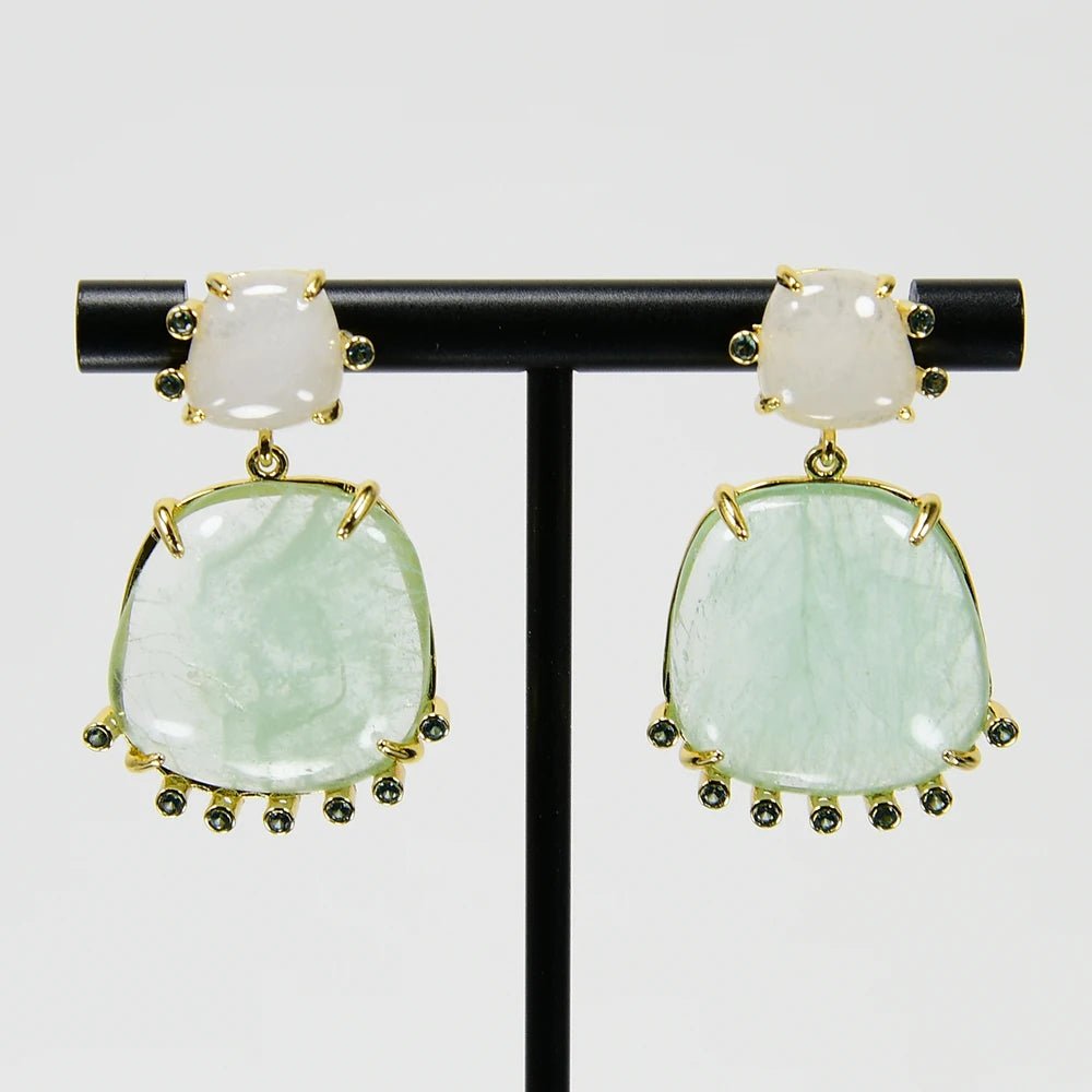 EarringsNatural Green Amethyst Prasiolite Quartz White Jade Stud Dangle Earrings - WS JewelleryJade EarringNatural Stone ColelctionNatural Stone Earring