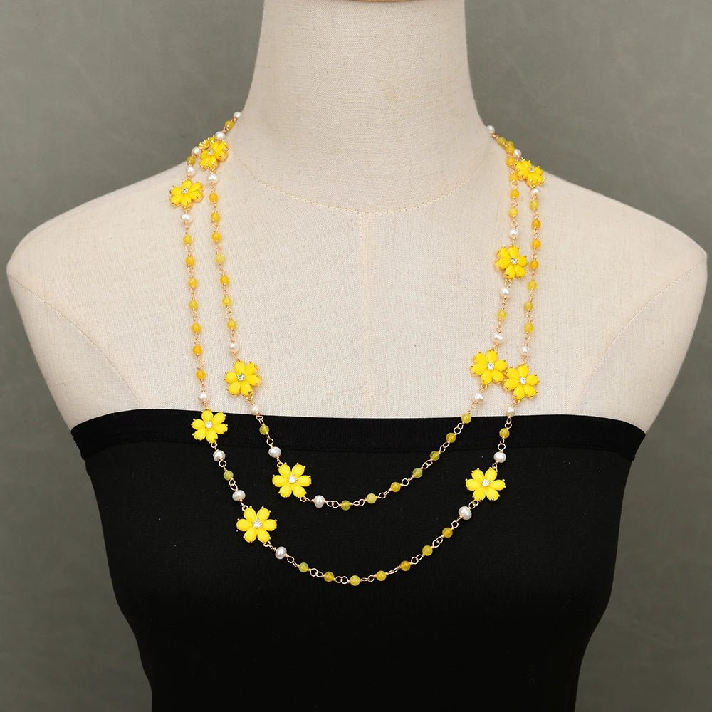 NecklacesNatural Lemon Quartz White Pearl Yellow Jade Flower Necklace - WS JewelleryNatural Stone ColelctionNecklace