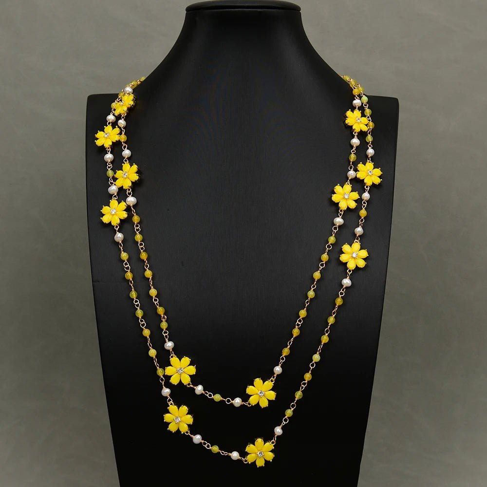 NecklacesNatural Lemon Quartz White Pearl Yellow Jade Flower Necklace - WS JewelleryNatural Stone ColelctionNecklace
