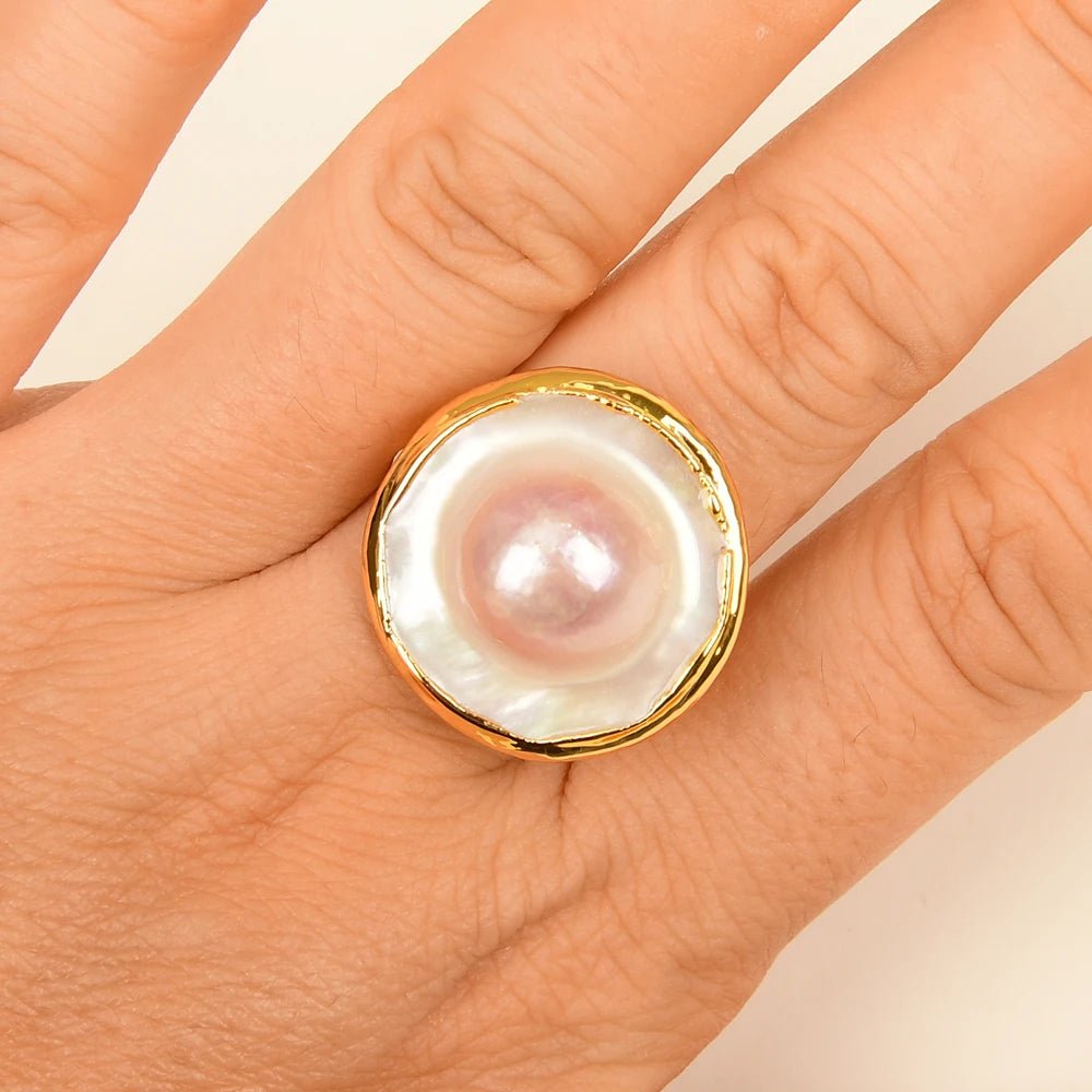 RingsNatural Light Pink Mabe Pearl Adjustable Rings - WS JewelleryCocktail RingNatural Stone ColelctionPearl Ring