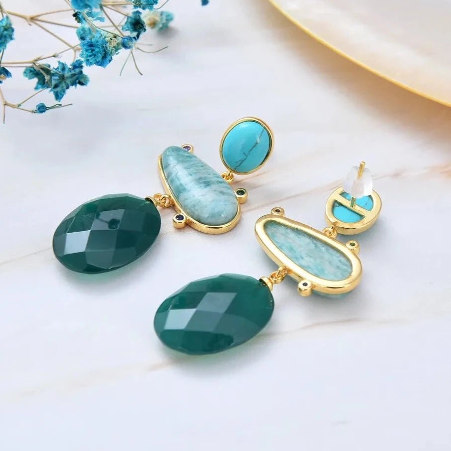 EarringsNatural Mix Stone Amazonite Turquoise Green Agate Stud Earrings - WS JewelleryNatural Stone ColelctionNatural Stone EarringPearl Earring