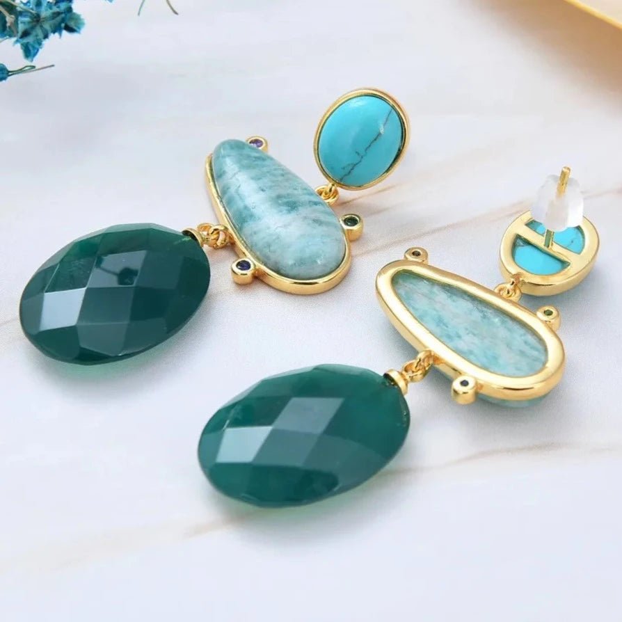 EarringsNatural Mix Stone Amazonite Turquoise Green Agate Stud Earrings - WS JewelleryNatural Stone ColelctionNatural Stone EarringPearl Earring