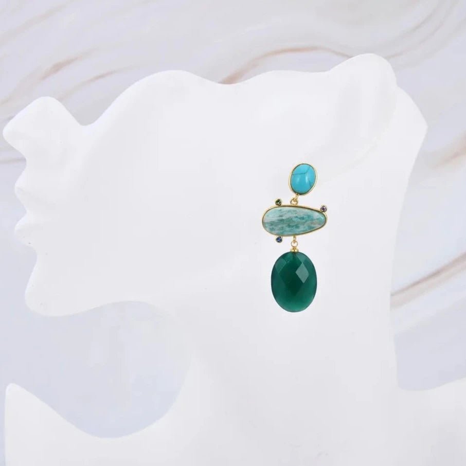 EarringsNatural Mix Stone Amazonite Turquoise Green Agate Stud Earrings - WS JewelleryNatural Stone ColelctionNatural Stone EarringPearl Earring