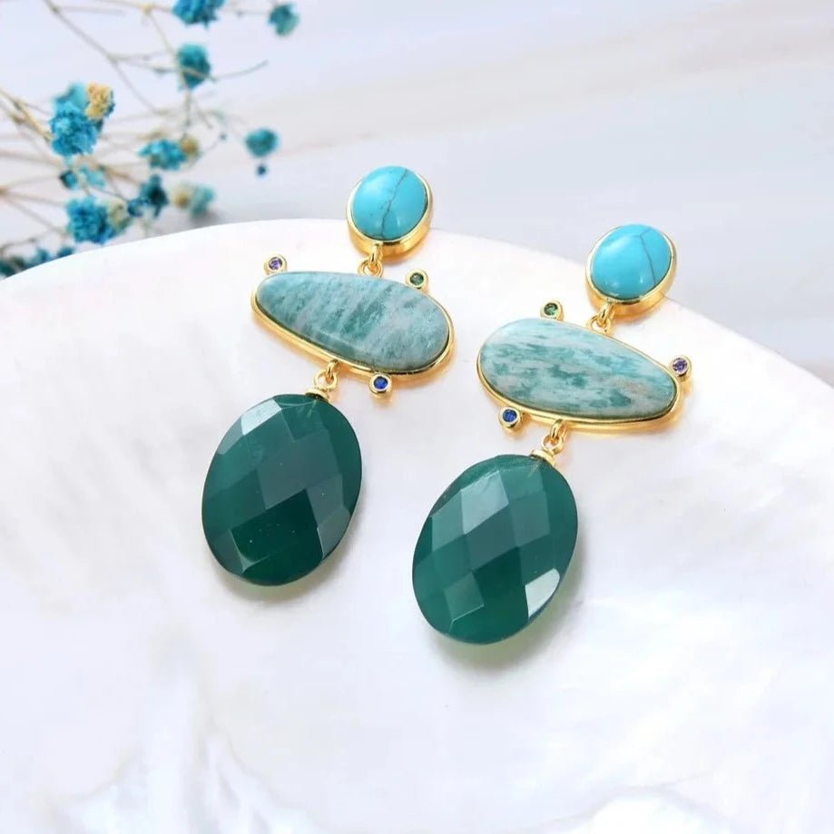 EarringsNatural Mix Stone Amazonite Turquoise Green Agate Stud Earrings - WS JewelleryNatural Stone ColelctionNatural Stone EarringPearl Earring