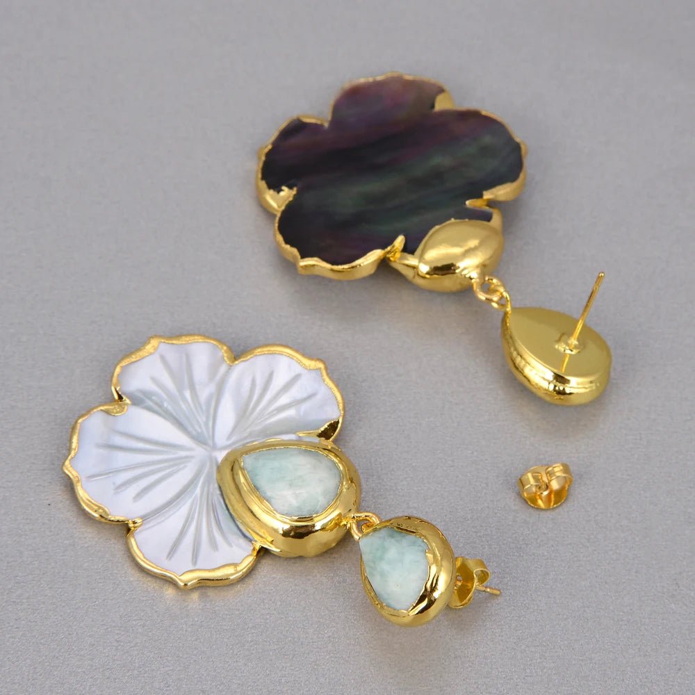 EarringsNatural Mother Of Pearl Flower Amazonite Stud Earrings - WS JewelleryNatural Stone ColelctionNatural Stone EarringPearl Earring