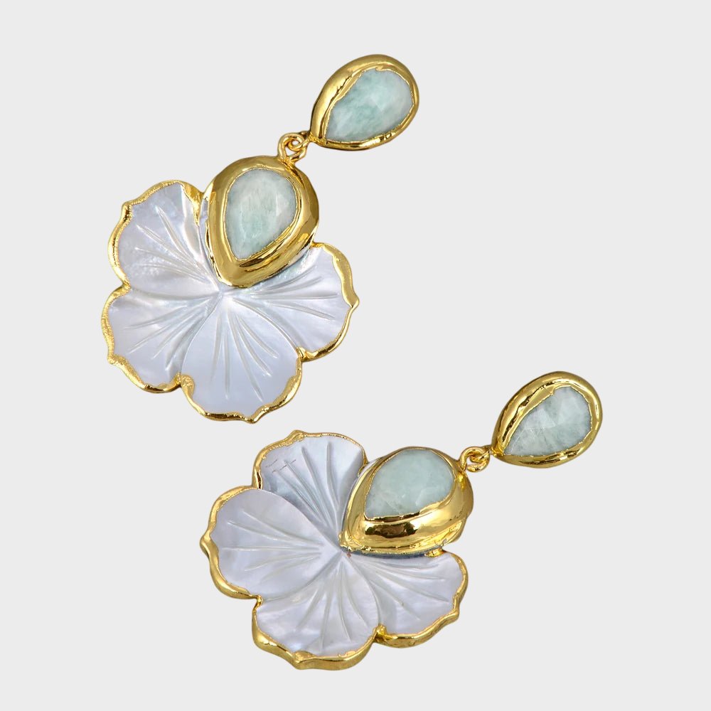 EarringsNatural Mother Of Pearl Flower Amazonite Stud Earrings - WS JewelleryNatural Stone ColelctionNatural Stone EarringPearl Earring