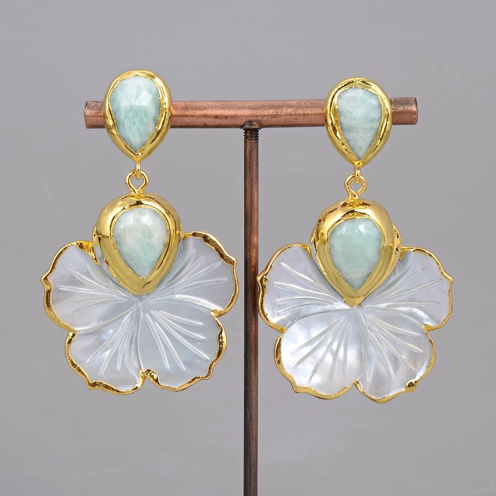 EarringsNatural Mother Of Pearl Flower Amazonite Stud Earrings - WS JewelleryNatural Stone ColelctionNatural Stone EarringPearl Earring