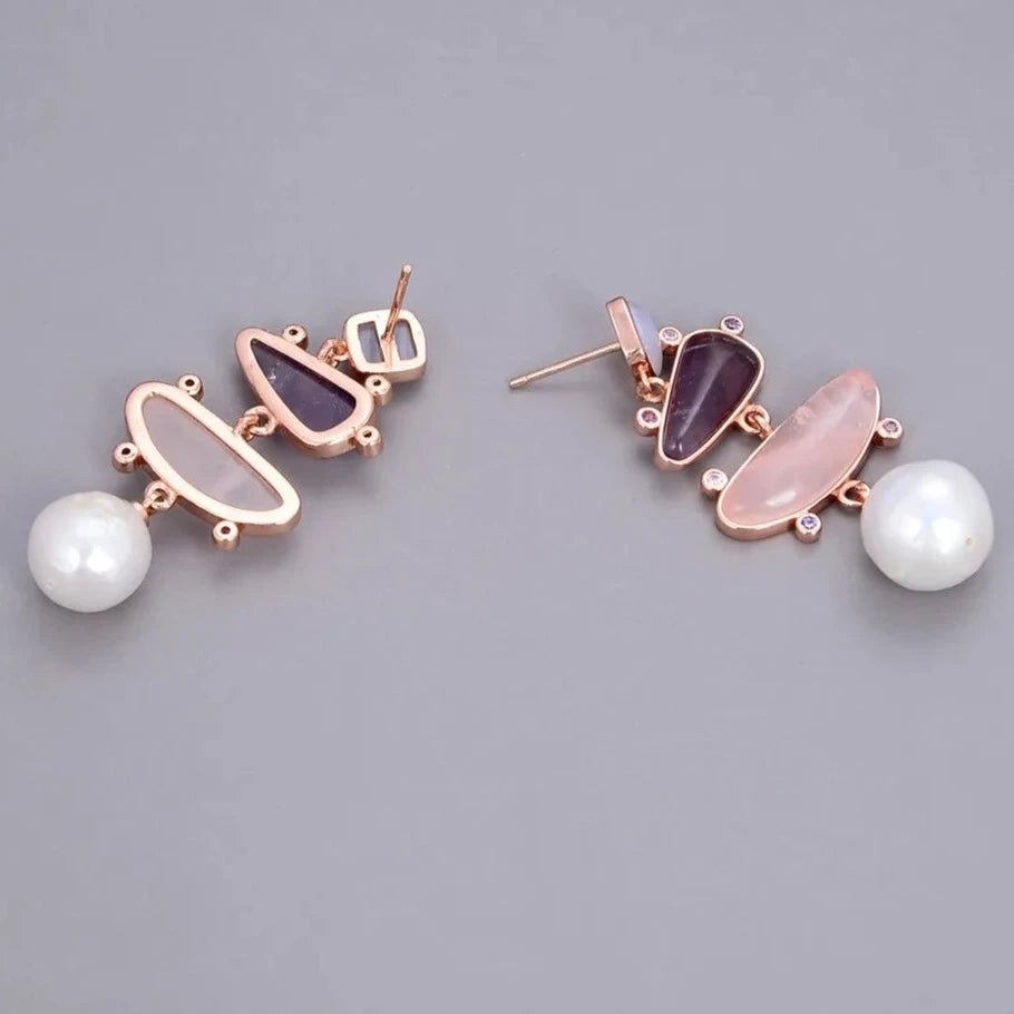 EarringsNatural Pearl Rose Quartz Amethyst Stud Earrings - WS JewelleryNatural Stone ColelctionNatural Stone EarringPearl Earring