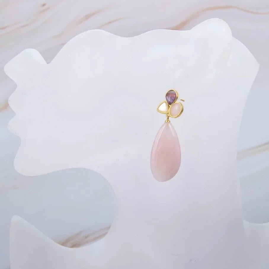 EarringsNatural Pink Rose Quartz Amethyst White Shell Stud Earrings - WS JewelleryNatural Stone ColelctionNatural Stone EarringPearl Earring