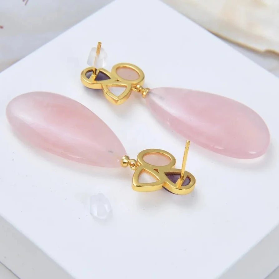 EarringsNatural Pink Rose Quartz Amethyst White Shell Stud Earrings - WS JewelleryNatural Stone ColelctionNatural Stone EarringPearl Earring