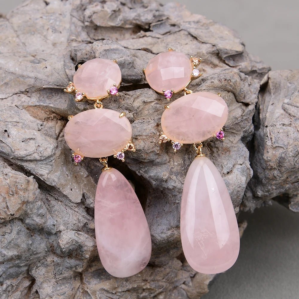 EarringsNatural Pink Rose Quartz CZ Stud Earrings - WS JewelleryNatural Stone ColelctionNatural Stone EarringPearl Earring
