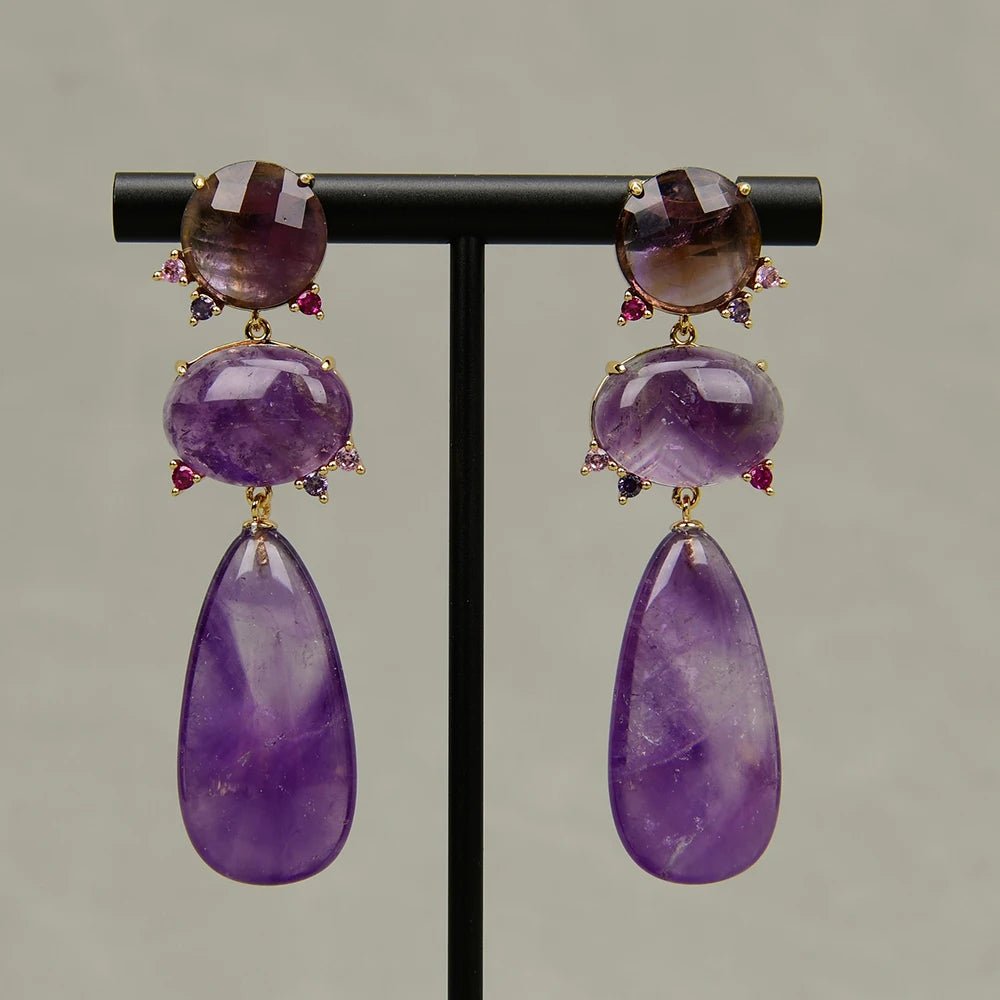 EarringsNatural Purple Amethyst Quartz Stud Earrings - WS JewelleryNatural Stone ColelctionNatural Stone EarringPearl Earring