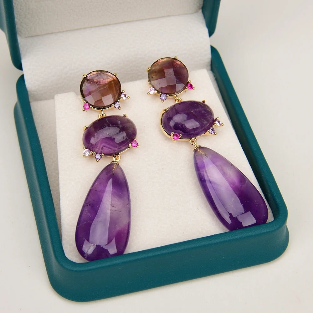 EarringsNatural Purple Amethyst Quartz Stud Earrings - WS JewelleryNatural Stone ColelctionNatural Stone EarringPearl Earring