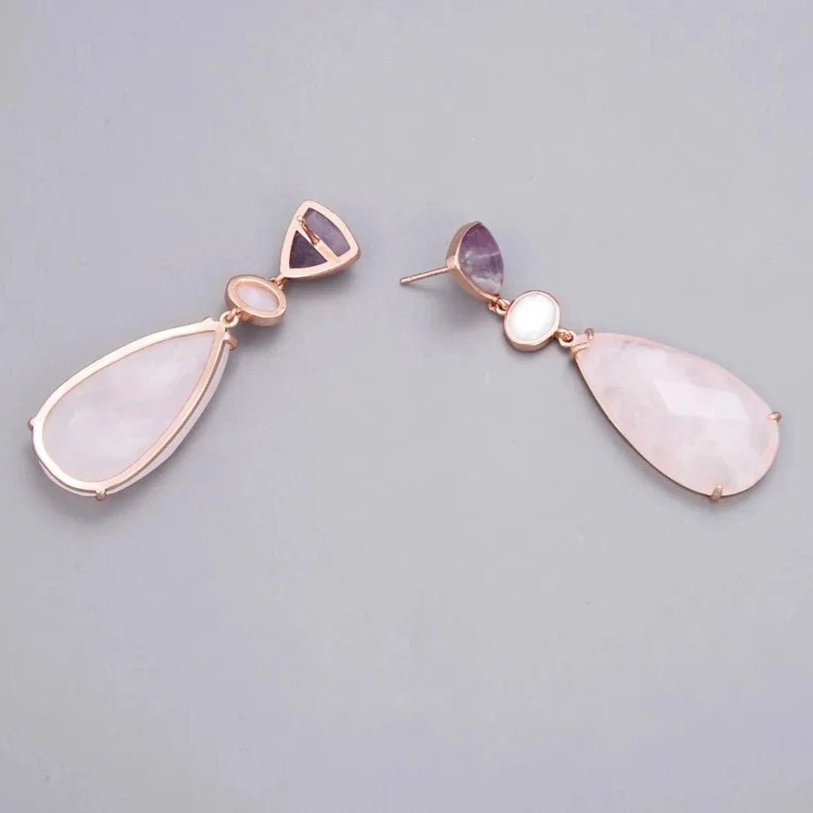 EarringsNatural Purple Amethyst Rose Quartz White Shell Earrings - WS JewelleryEarringNatural Stone ColelctionNatural Stone Earring