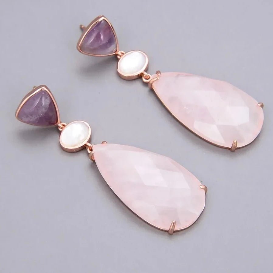 EarringsNatural Purple Amethyst Rose Quartz White Shell Earrings - WS JewelleryEarringNatural Stone ColelctionNatural Stone Earring