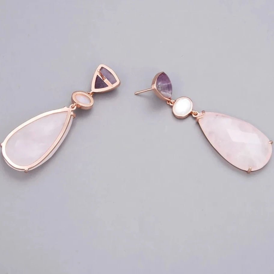 EarringsNatural Purple Amethyst Rose Quartz White Shell Earrings - WS JewelleryEarringNatural Stone ColelctionNatural Stone Earring