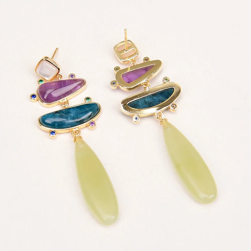 EarringsNatural Stone Amethyst Apatite Yellow Jade CZ Dangle Earrings - WS JewelleryNatural Stone ColelctionNatural Stone EarringPearl Earring