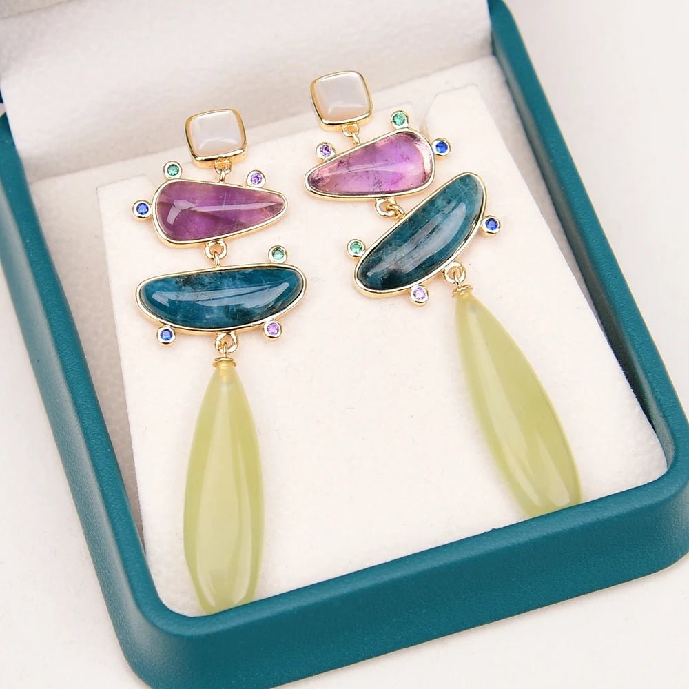 EarringsNatural Stone Amethyst Apatite Yellow Jade CZ Dangle Earrings - WS JewelleryNatural Stone ColelctionNatural Stone EarringPearl Earring