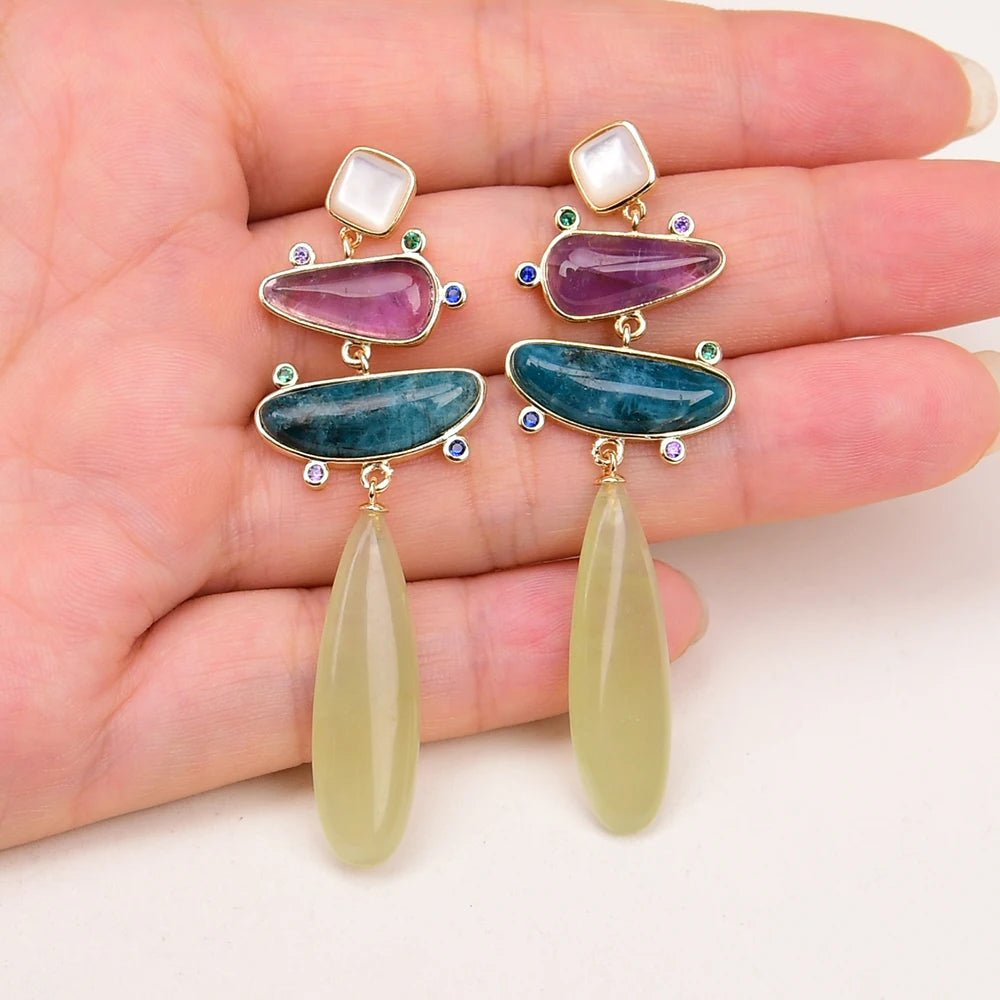 EarringsNatural Stone Amethyst Apatite Yellow Jade CZ Dangle Earrings - WS JewelleryNatural Stone ColelctionNatural Stone EarringPearl Earring