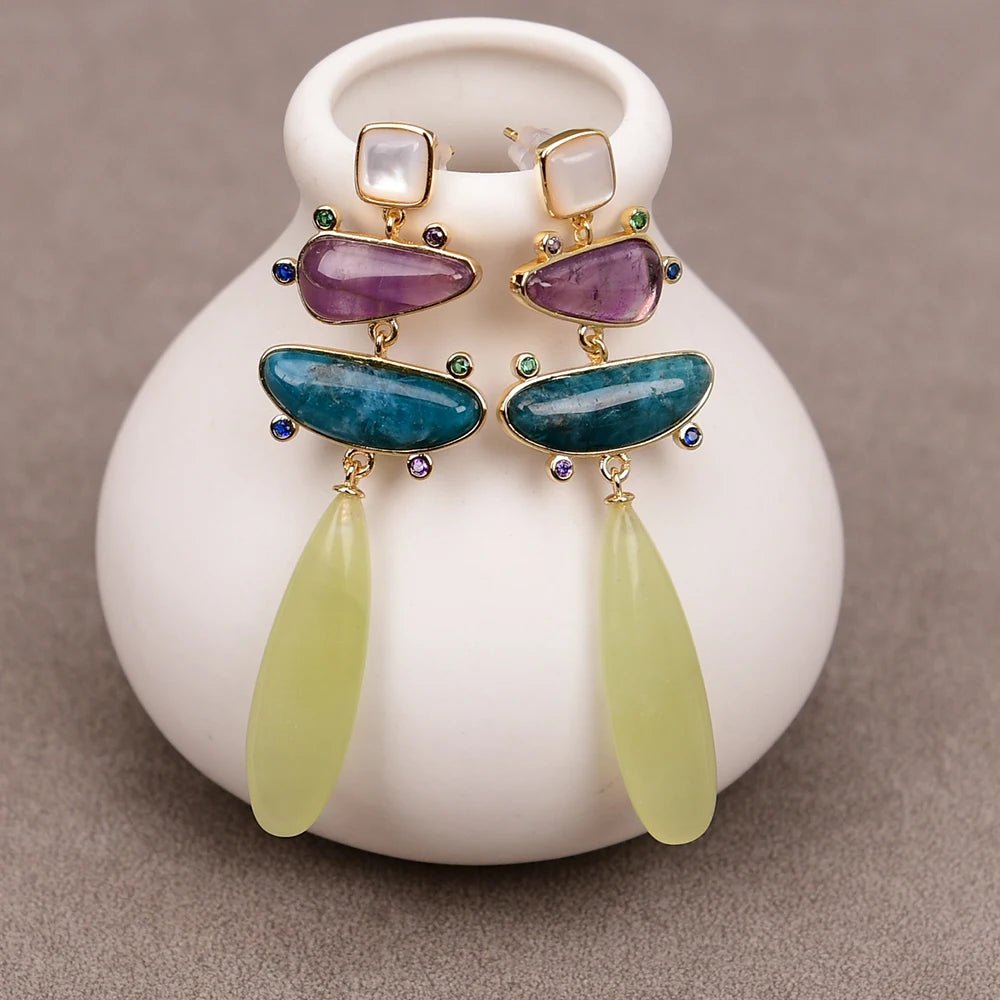 EarringsNatural Stone Amethyst Apatite Yellow Jade CZ Dangle Earrings - WS JewelleryNatural Stone ColelctionNatural Stone EarringPearl Earring
