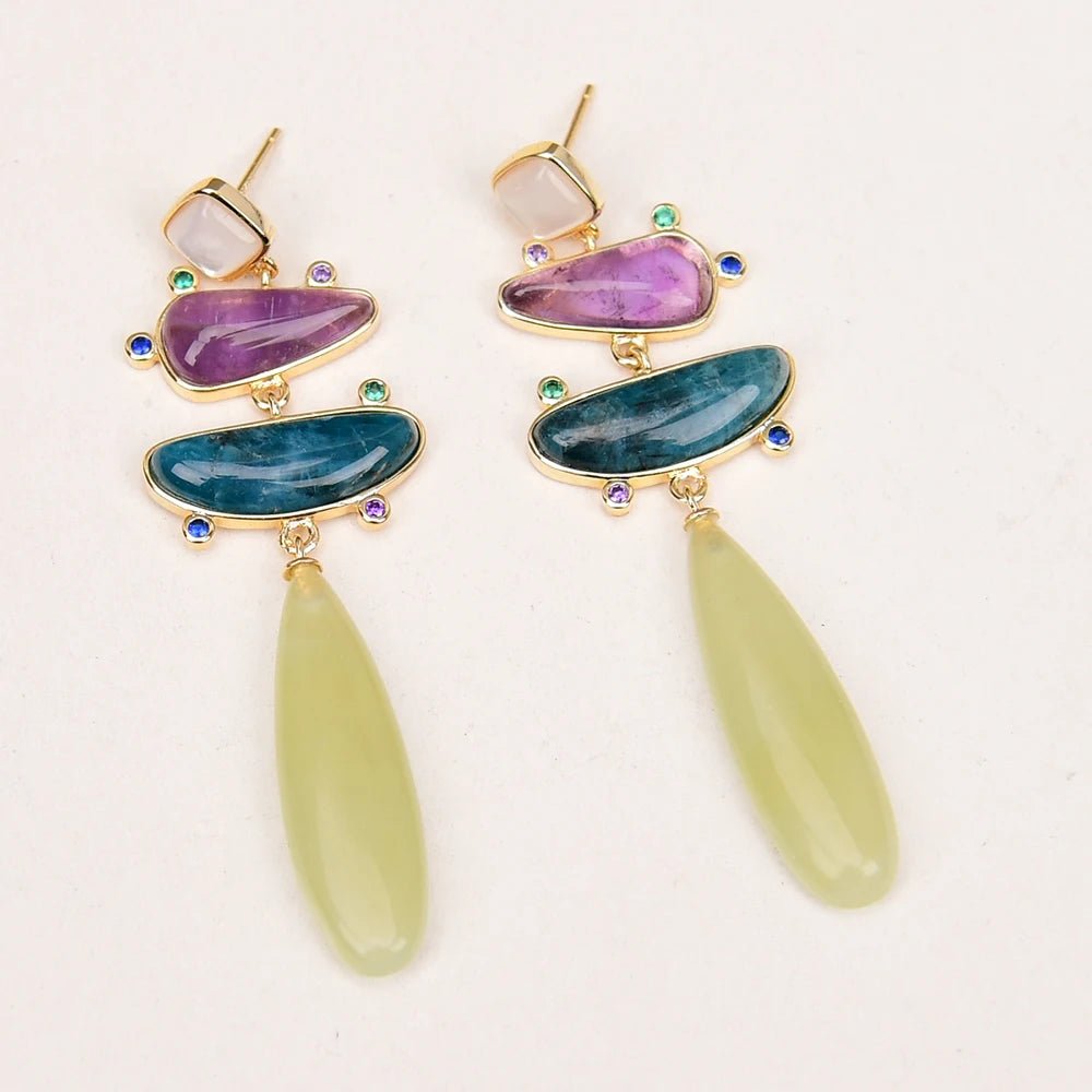 EarringsNatural Stone Amethyst Apatite Yellow Jade CZ Dangle Earrings - WS JewelleryNatural Stone ColelctionNatural Stone EarringPearl Earring