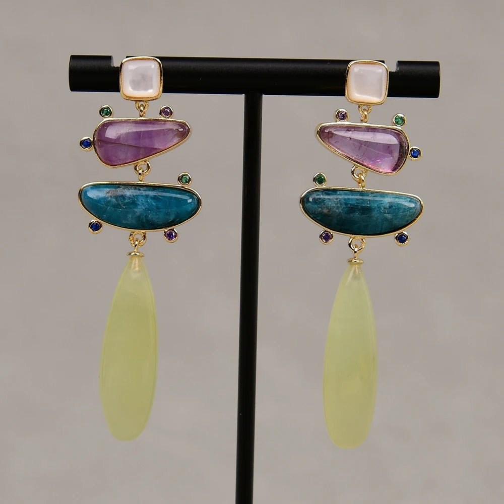 EarringsNatural Stone Amethyst Apatite Yellow Jade CZ Dangle Earrings - WS JewelleryNatural Stone ColelctionNatural Stone EarringPearl Earring