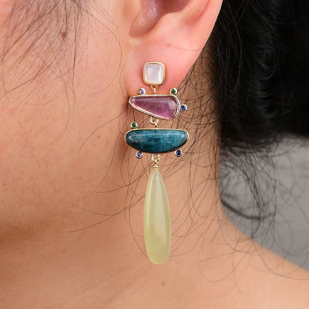 EarringsNatural Stone Amethyst Apatite Yellow Jade CZ Dangle Earrings - WS JewelleryNatural Stone ColelctionNatural Stone EarringPearl Earring