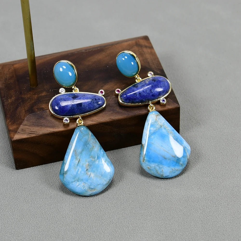 EarringsNatural Stone Apatite Blue Sodalite Jade Stud Dangle Earrings - WS JewelleryNatural Stone ColelctionNatural Stone EarringPearl Earring