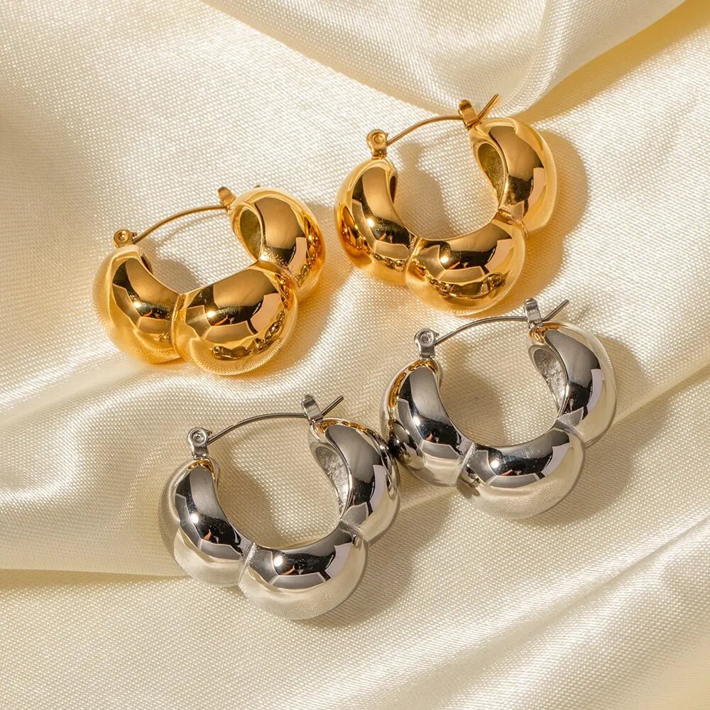 Oval Geometric 18K GP Stainless Steel Waterproof Texture Stud Earrings - WS JewelleryStainless Steel