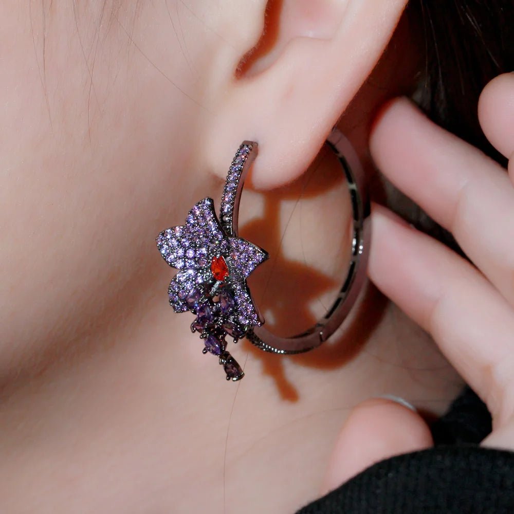 EarringsPurple Flower Hoop Earrings CZ820 - WS JewelleryBridal EarringEarringLoop Earring