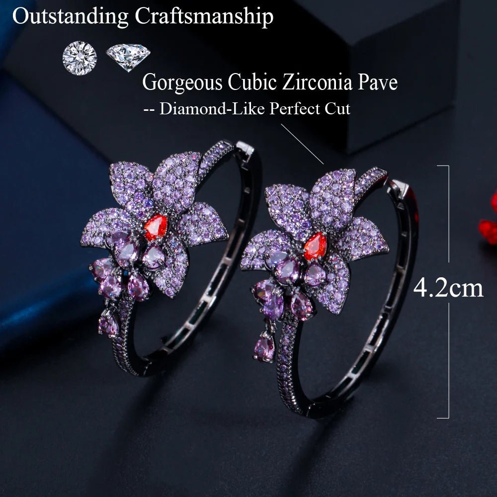 EarringsPurple Flower Hoop Earrings CZ820 - WS JewelleryBridal EarringEarringLoop Earring