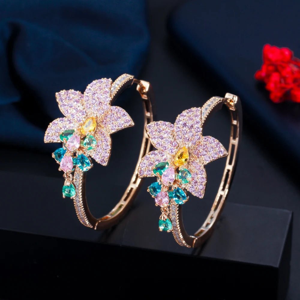 EarringsPurple Flower Hoop Earrings CZ820 - WS JewelleryBridal EarringEarringLoop Earring