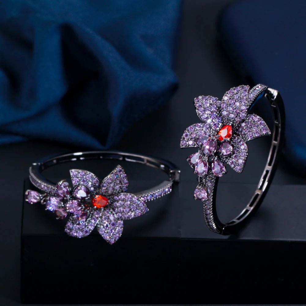 EarringsPurple Flower Hoop Earrings CZ820 - WS JewelleryBridal EarringEarringLoop Earring