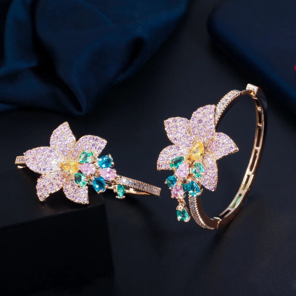 EarringsPurple Flower Hoop Earrings CZ820 - WS JewelleryBridal EarringEarringLoop Earring