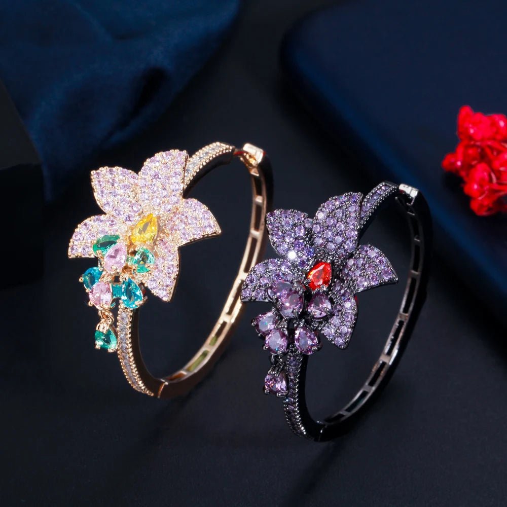 EarringsPurple Flower Hoop Earrings CZ820 - WS JewelleryBridal EarringEarringLoop Earring