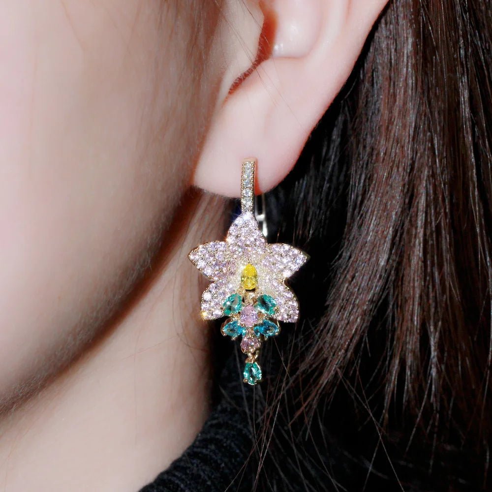 EarringsPurple Flower Hoop Earrings CZ820 - WS JewelleryBridal EarringEarringLoop Earring