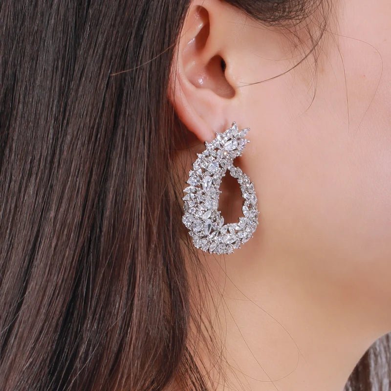 EarringsSilver Flower Hoop Earrings CZ416 - WS JewelleryBridal EarringEarringLuxury Earring