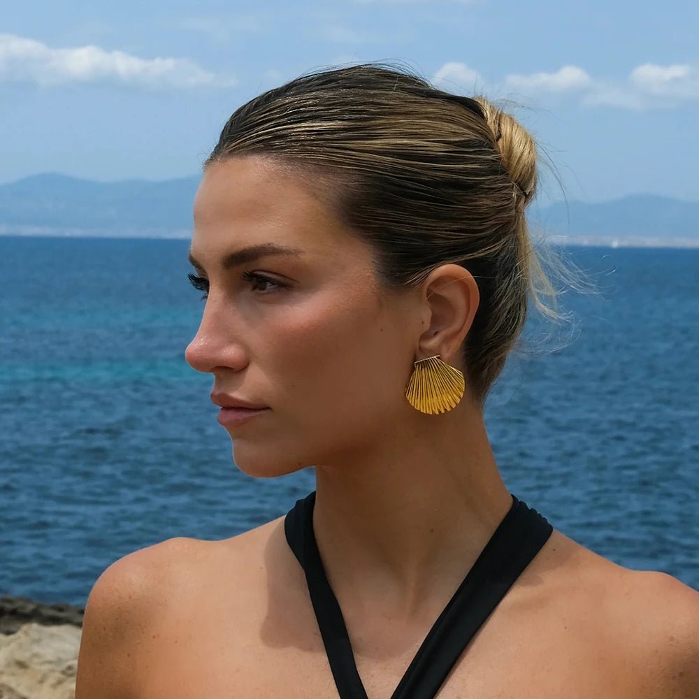 Stainless Steel Big shell Big Stud Earrings - WS JewelleryStainless Steel