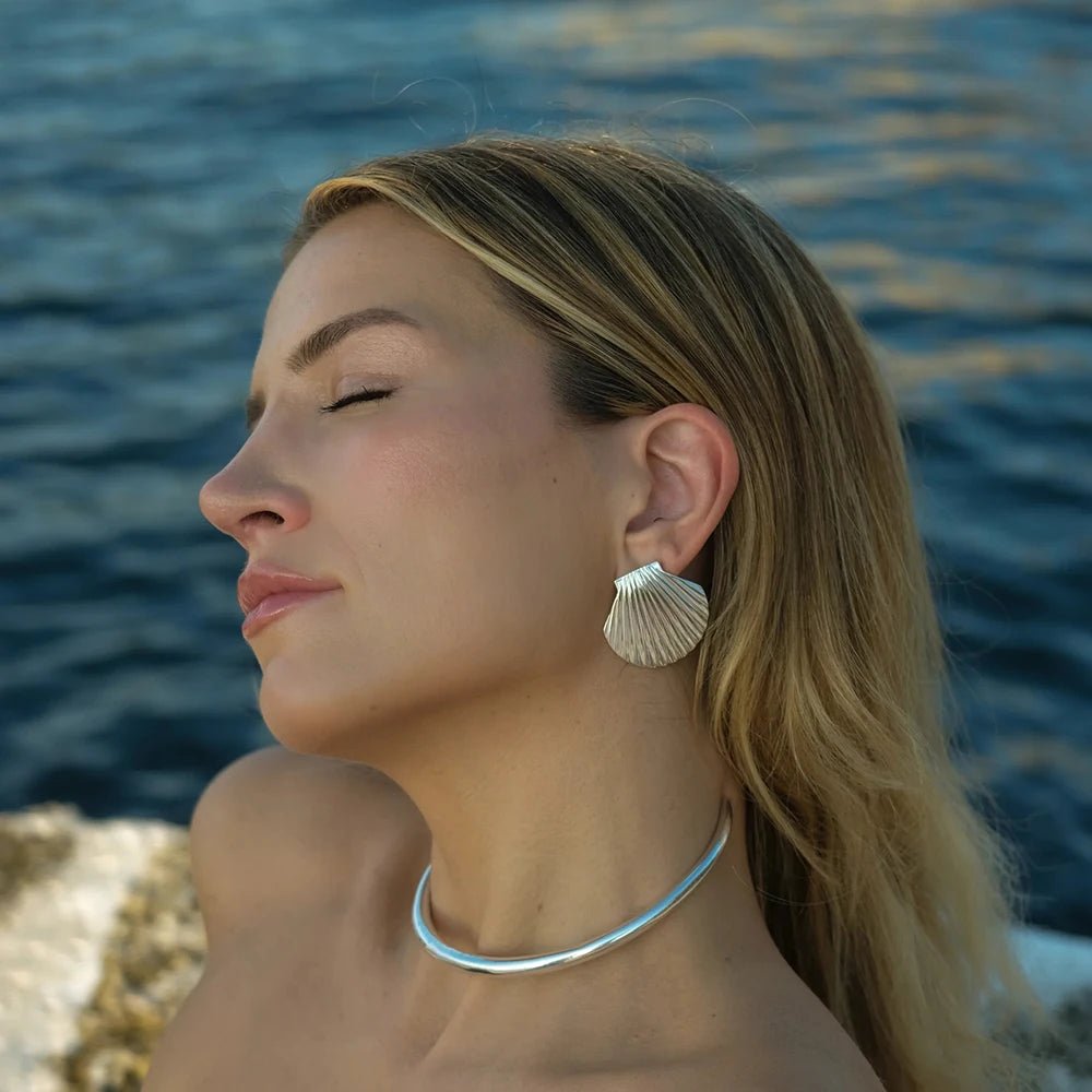 Stainless Steel Big shell Big Stud Earrings - WS JewelleryStainless Steel