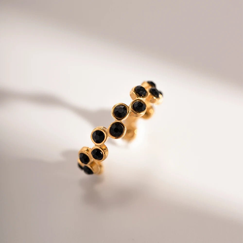 Stainless Steel Exquisite Bling Black CZ Grid Hollow Ring - WS JewelleryStainless Steel