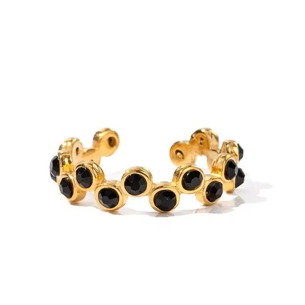 Stainless Steel Exquisite Bling Black CZ Grid Hollow Ring - WS JewelleryStainless Steel