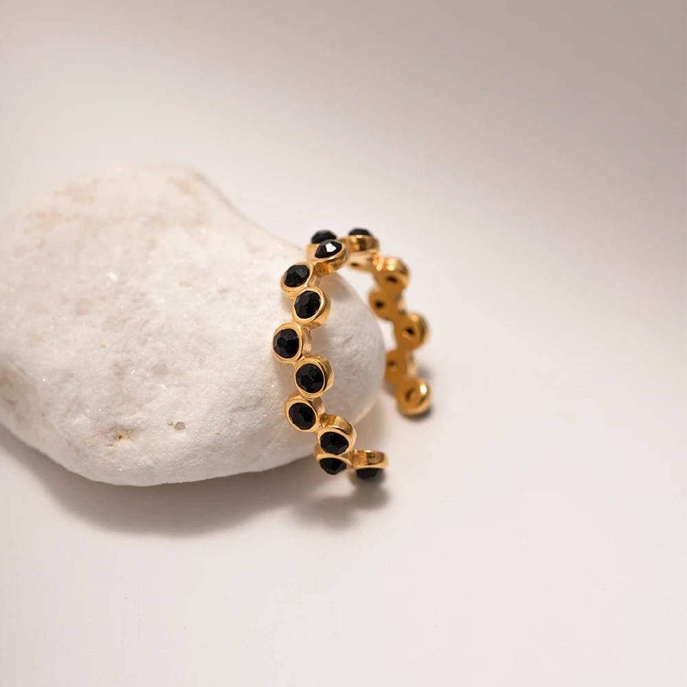 Stainless Steel Exquisite Bling Black CZ Grid Hollow Ring - WS JewelleryStainless Steel
