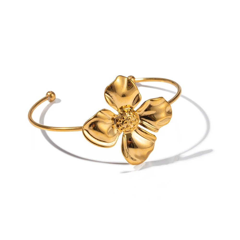 Stainless Steel Golden Flower Stud Earrings Rings Bangle - WS JewelleryStainless Steel