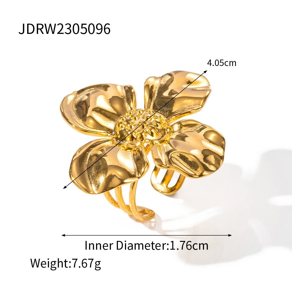Stainless Steel Golden Flower Stud Earrings Rings Bangle - WS JewelleryStainless Steel