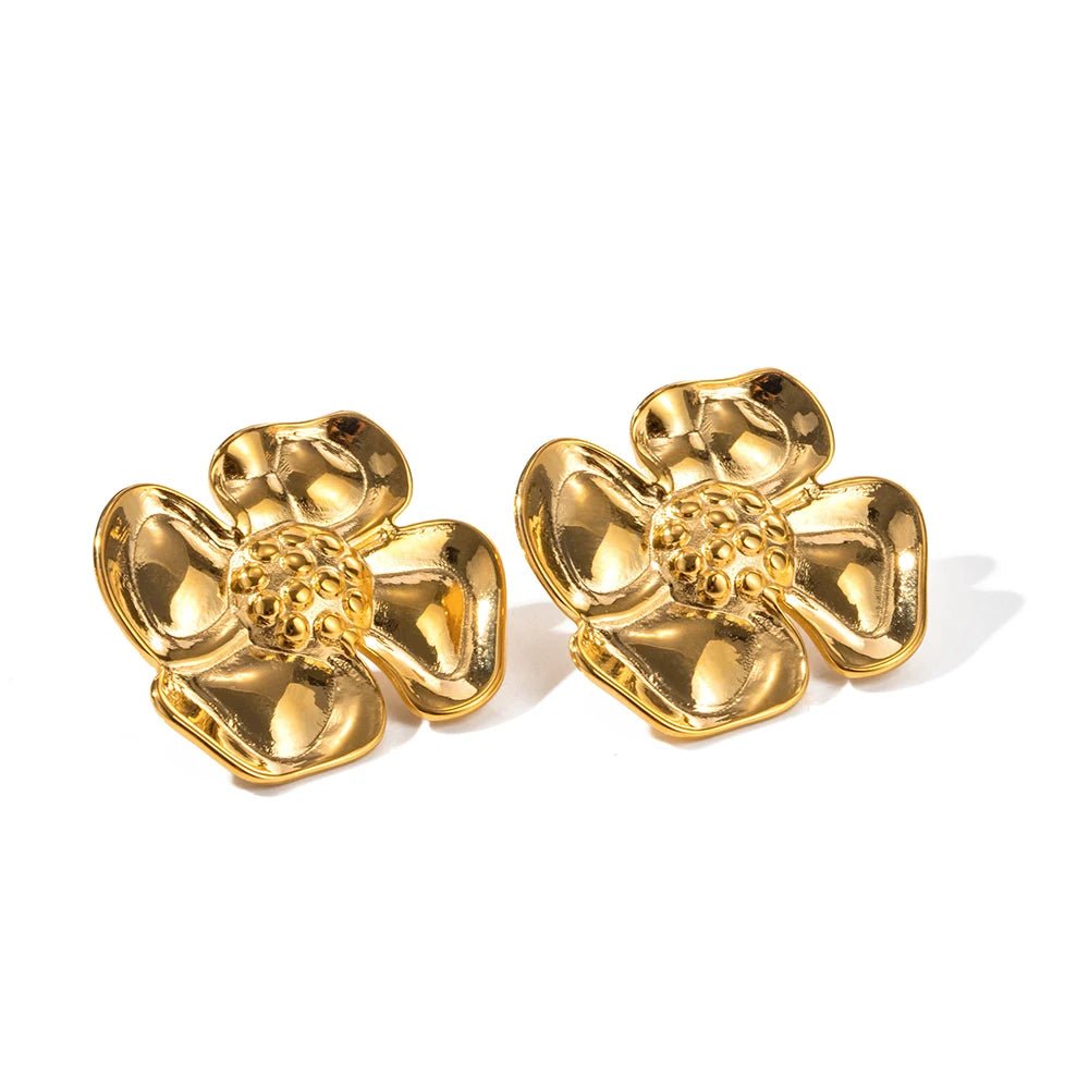 Stainless Steel Golden Flower Stud Earrings Rings Bangle - WS JewelleryStainless Steel