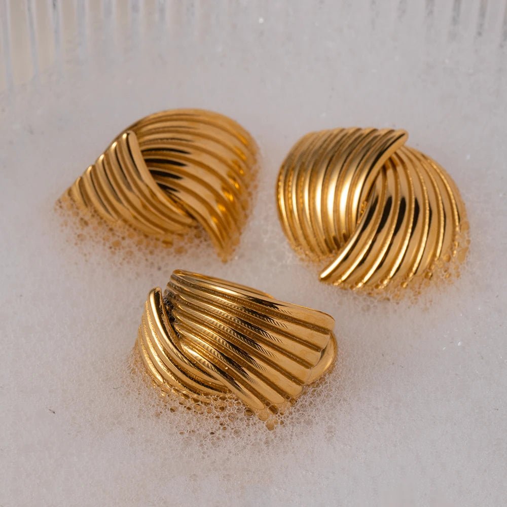 Stainless Steel Metal Geometric Golden Wide Ring - WS JewelleryStainless Steel