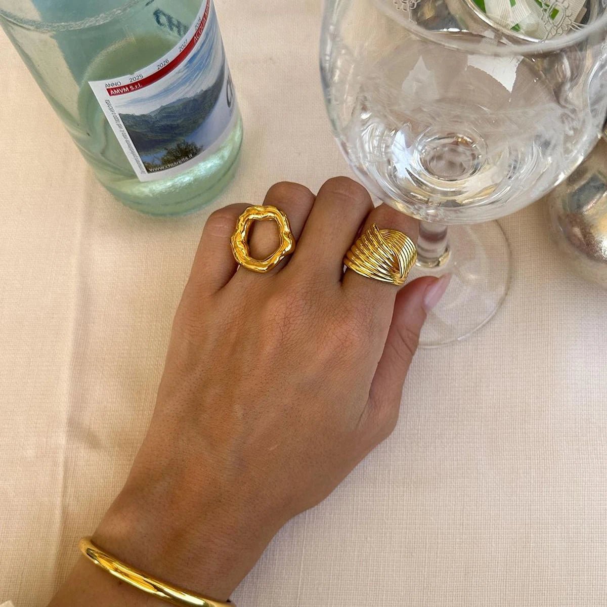 Stainless Steel Metal Geometric Golden Wide Ring - WS JewelleryStainless Steel