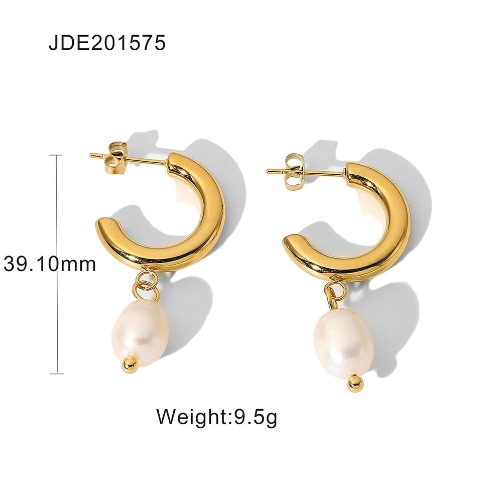 Stainless Steel Natural Pearl Hoop Earrings - WS JewelleryStainless Steel