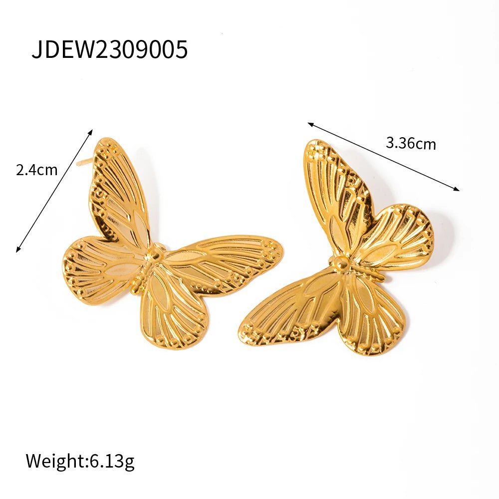 Stainless Steel Waterproof Golden Butterfly Earrings - WS JewelleryStainless Steel