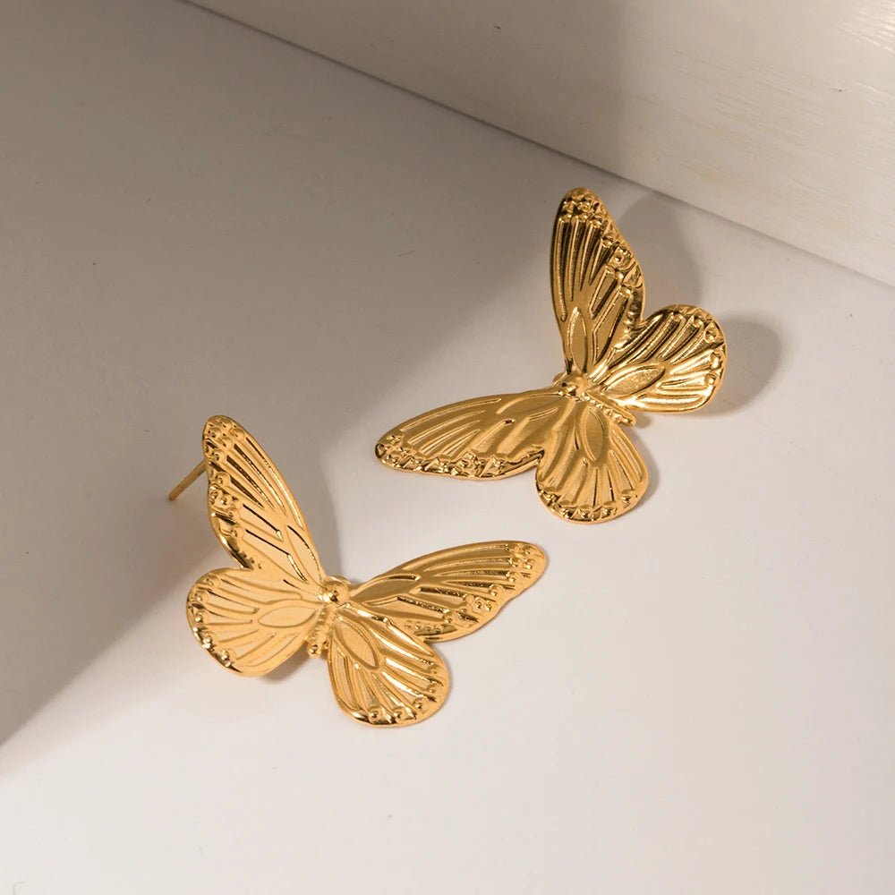 Stainless Steel Waterproof Golden Butterfly Earrings - WS JewelleryStainless Steel
